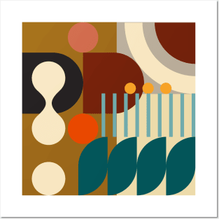 Modern Abstract Geometric Pattern Bauhaus Doodle Orange Gold Rust Style Posters and Art